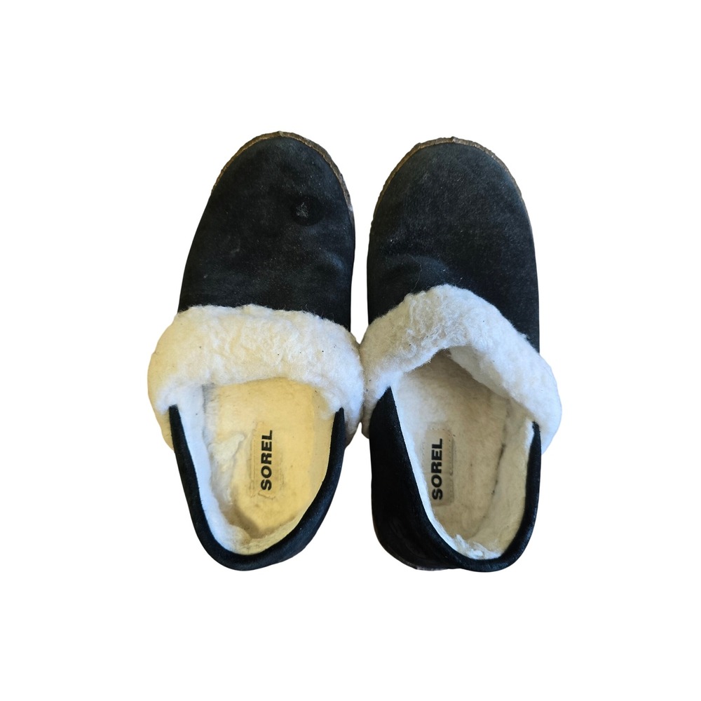 Sorel Nakiska Suede Scuff‎ Slippers Black Fleece Lined Indoor Outdoor Mules